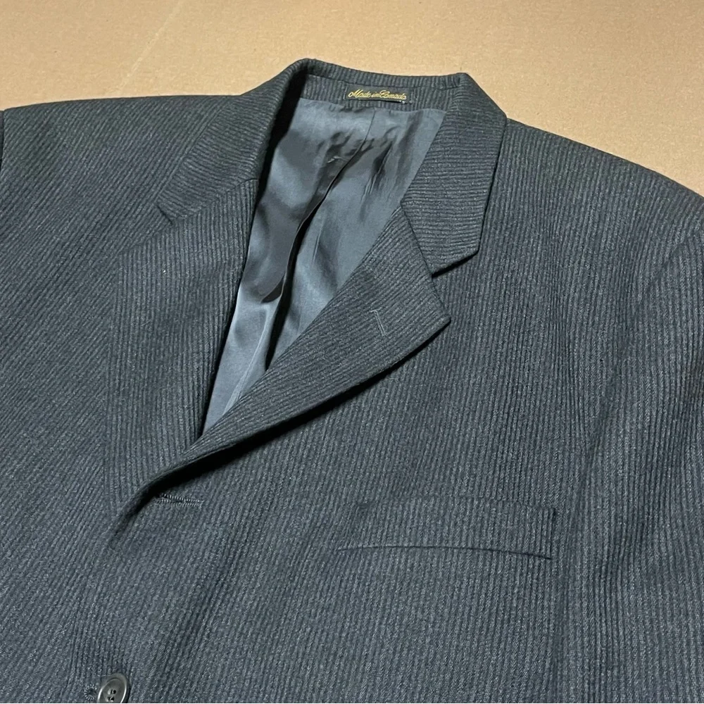 VTG Bachrach Textured Suit Mens 44L Gray 3 Button 100% Wool Pants 38x30 Pleated
